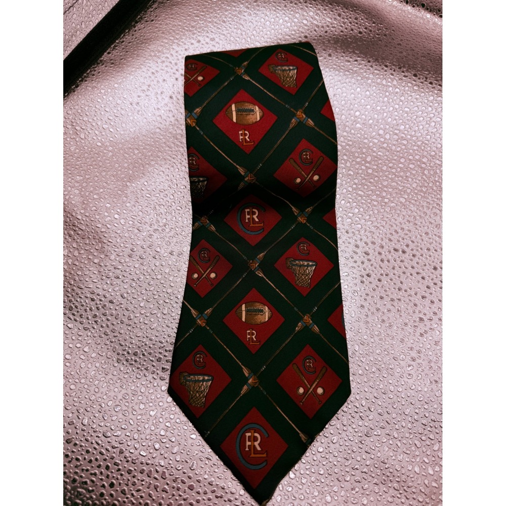 Chaps Ralph Lauren Silk Vintage Mens Tie Navy Green Red Sports Crest